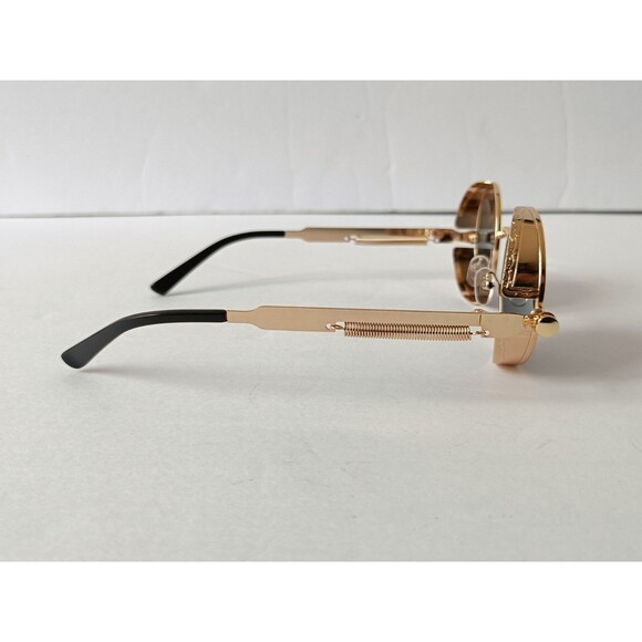 Steampunk Gothic Retro Round Circle Sunglasses Gold Metal Frame Gray Lens C12 - Picture 4 of 9